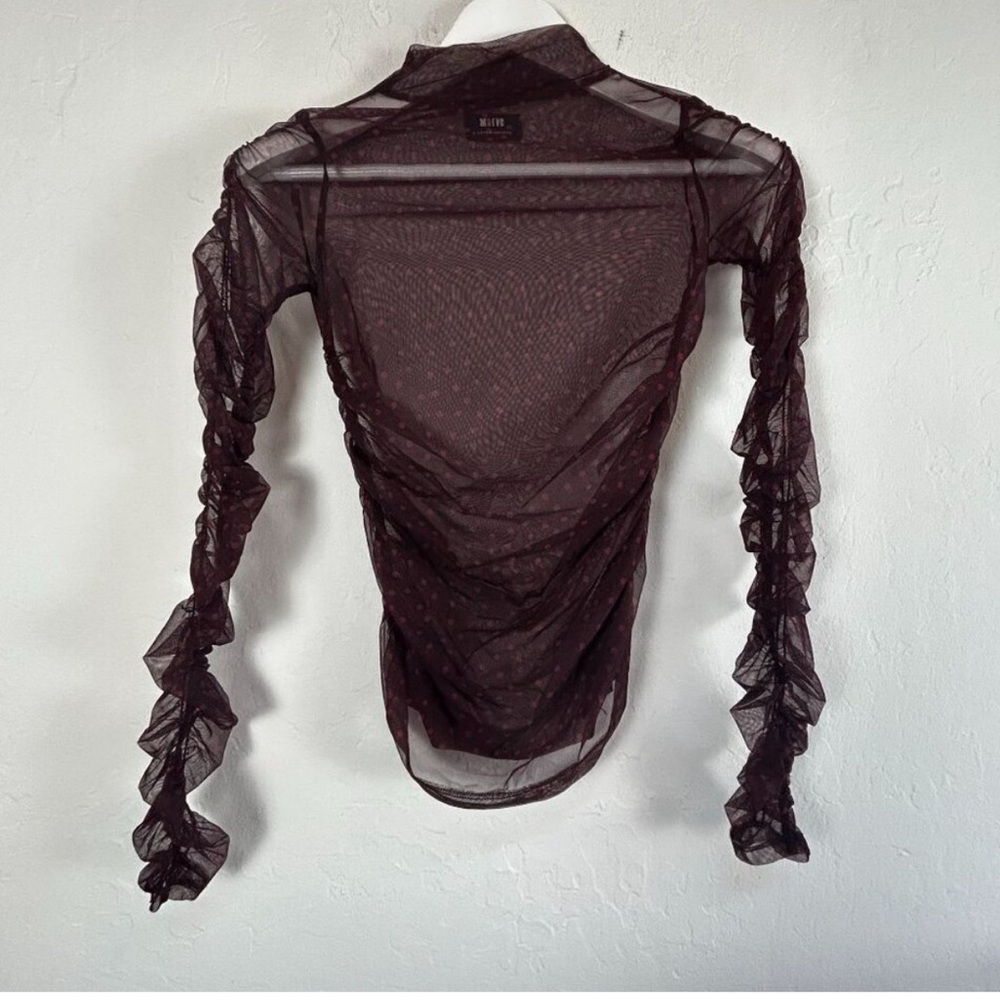 Anthropologie Maeva Sheer Polka Dot Maroon Blouse